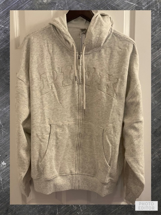 PINK Victoria's Secret Tops - PINK Victoria’s Secret Campus Fleece Full Zip Hoodie - NWT - XL Snow Heather